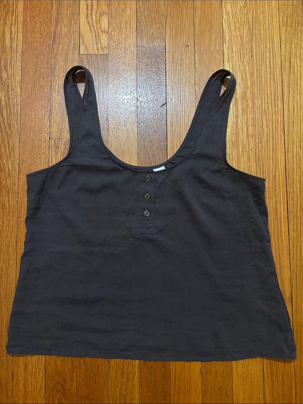 Divided Dark Grey Lightweight Scoop-Neck Henley Tank